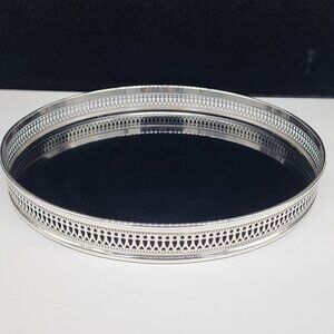 Sheffield Silver Co. Decorative Round Serving Tray Pierced Edge Formica Base